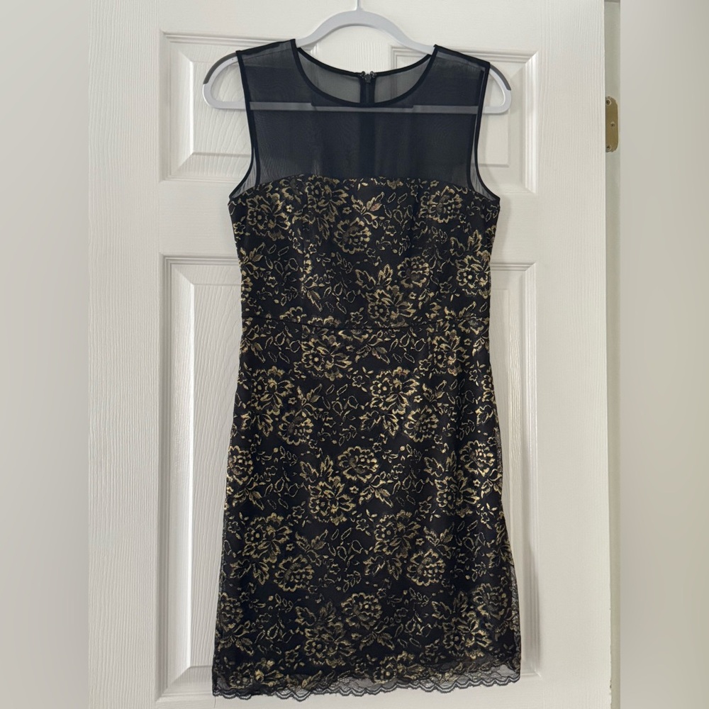 Diane Von Furstenberg Black and Gold Lace Mini Dress